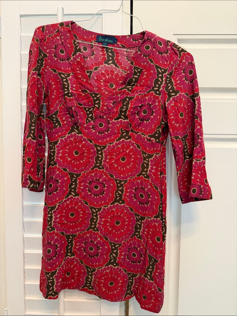 Boden Fuchsia and Brown Floral Cowl-Neck Jersey Dress